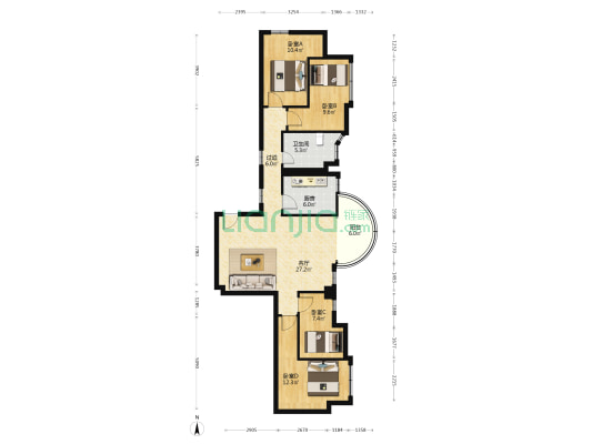 农信社大厦 4室1厅1卫 143平方
