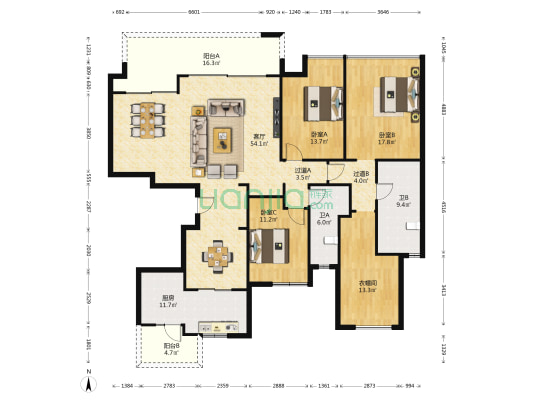 绿地新里城四期 3室1厅2卫 185平方