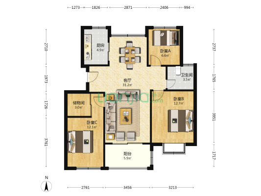 广益来御景贵园 3室1厅1卫 103平方