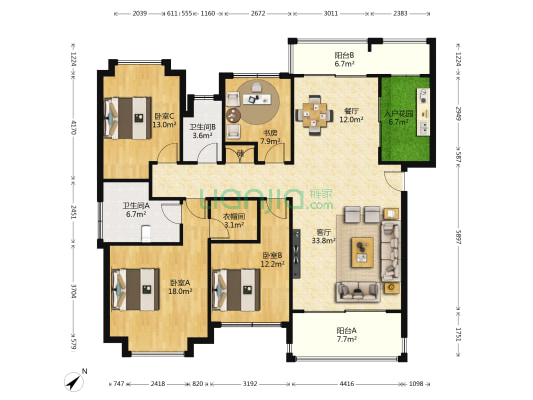 仁恒滨海半岛三期 4室2厅2卫 159平方