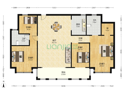 国泰公馆 4室1厅2卫 184平方