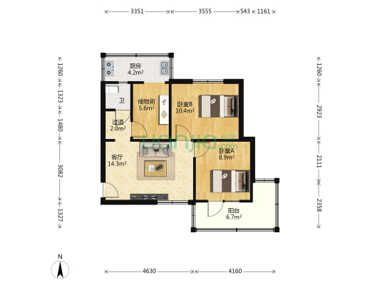 闻韶南生活区 2室1厅1卫 65平方