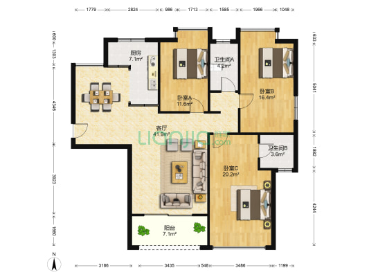 德威摩卡小镇 3室1厅2卫 136平方