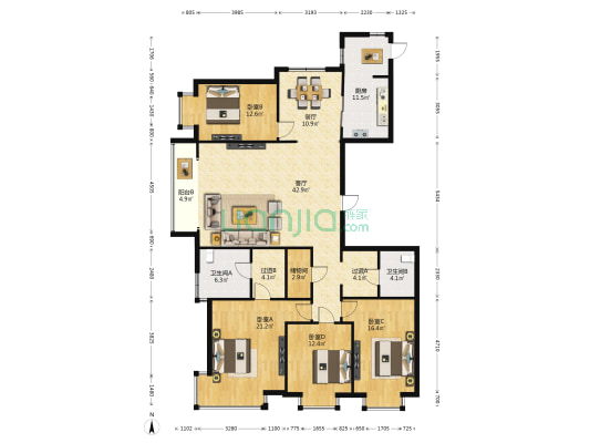 蓝月湾 4室2厅2卫 199平方
