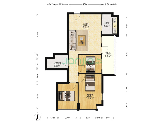 万科珠江东岸四期 3室1厅1卫 73平方