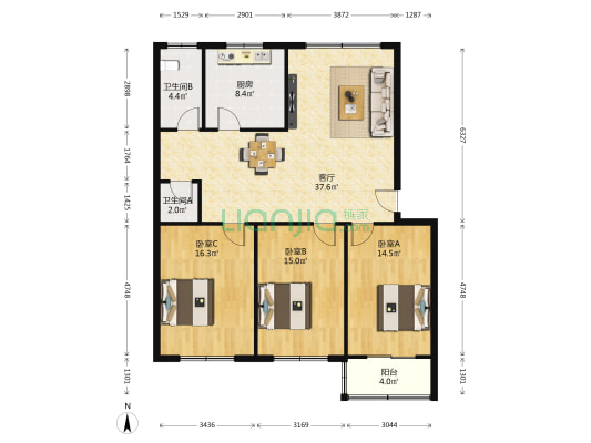 富强阳光苑 3室1厅2卫 129平方