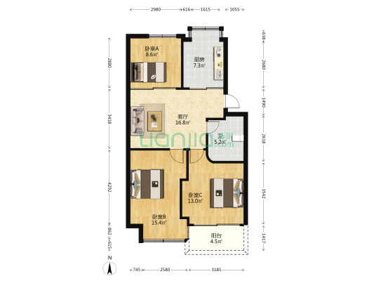 奇春园 3室1厅1卫 92平方