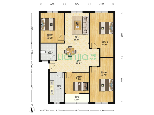 农资商住楼 4室2厅1卫 121平方