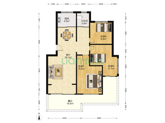 新湖明珠城罗马苑 3室1厅1卫 90平方