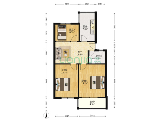 长安区青年南街开发住宅四区 3室1厅1卫 77平方