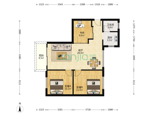 东丰阁 3室1厅1卫 89平方