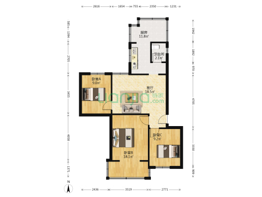 白马寺街10号院落 3室1厅1卫 73平方