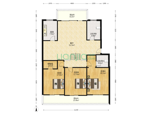 蔡甸大街233号 3室1厅2卫 143平方