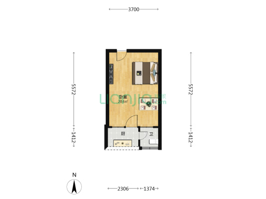 二轻工业总公司宿舍 1室0厅1卫 30平方