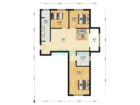 宝都丽园 3室1厅1卫 125平方