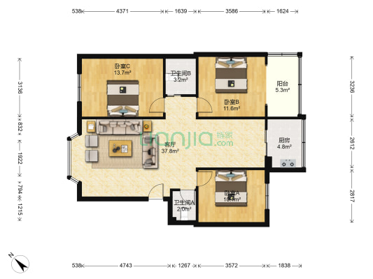 金鱼街3号 3室1厅2卫 99平方