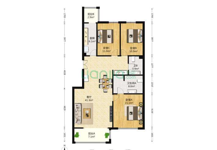 北京小区 丰台小区 方庄小区 方庄6号 方庄6号户型图 方庄6号3室1厅2