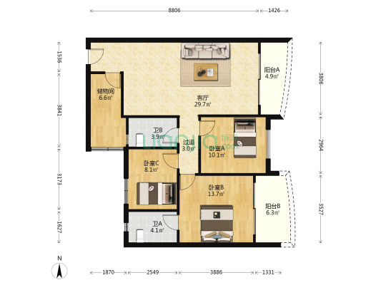 宏悦轩一期 3室1厅2卫 118平方