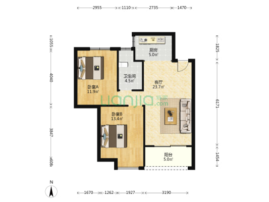 麓雅苑 2室1厅1卫 83平方