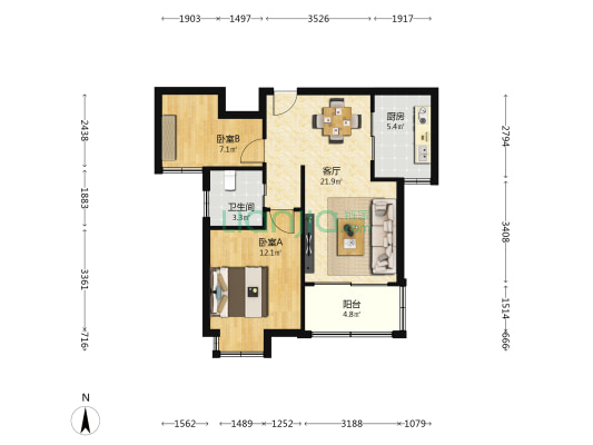 云凤居 2室1厅1卫 74平方