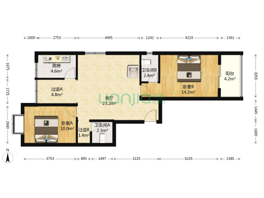 诺德家园 2室1厅2卫 92平方