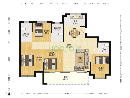 蓝光雍舜府 4室1厅3卫 139平方