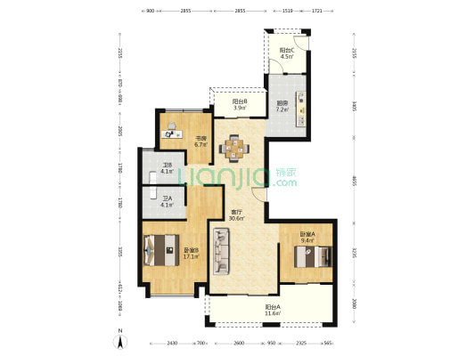 新兴花苑 3室1厅2卫 129平方