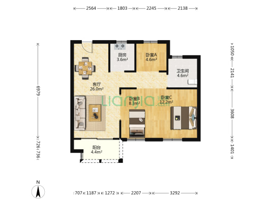 德惠尚书房东区 3室1厅1卫 87平方