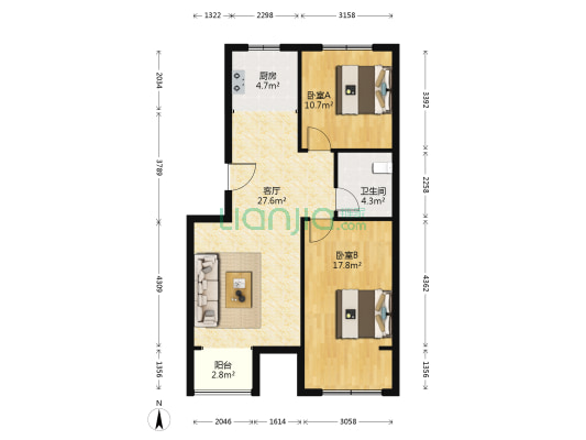 金色港湾 2室1厅1卫 83平方