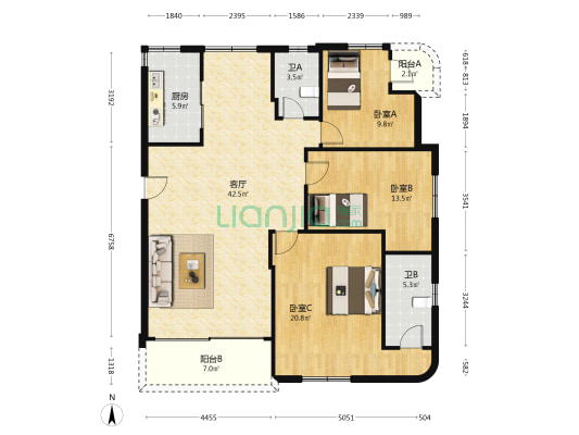 荣阳大厦 3室1厅2卫 137平方