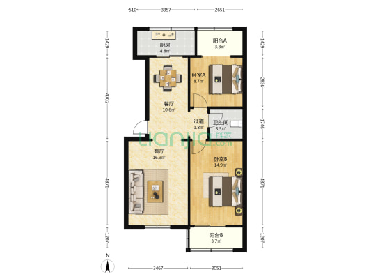 西安玻璃制品厂家属院 2室2厅1卫 77平方