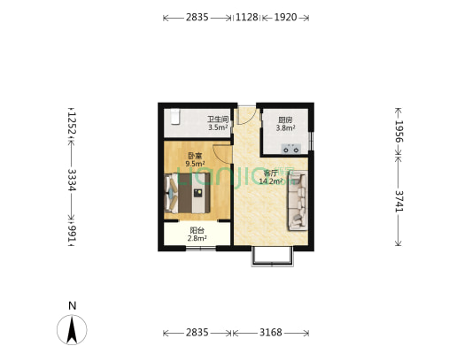 禾丰家园 1室1厅1卫 52平方