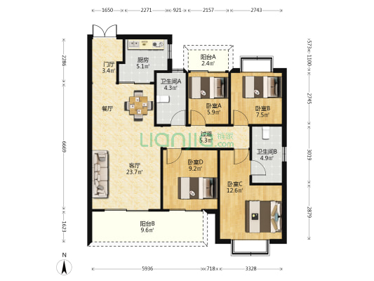 玖悦府 4室1厅2卫 127平方