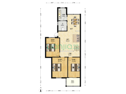 坤华花园 3室1厅1卫 103平方