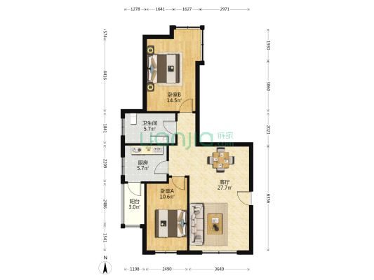 中山秀景 2室1厅1卫 90平方