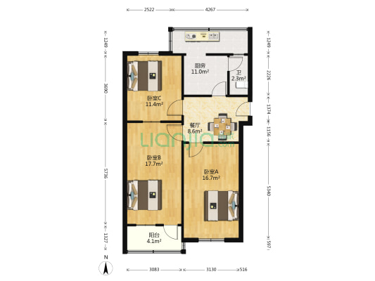 邮电一宿舍 3室1厅1卫 83平方