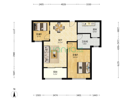 港汇苑 2室1厅1卫 85平方