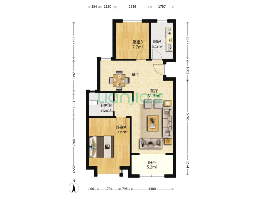 海信东山郡东区 2室1厅1卫 90平方