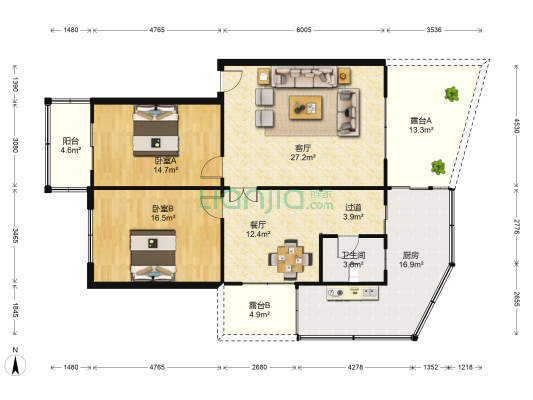 麦克小区 2室2厅1卫 115平方