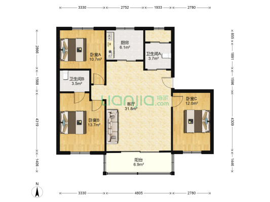 东方家园 3室1厅2卫 123平方