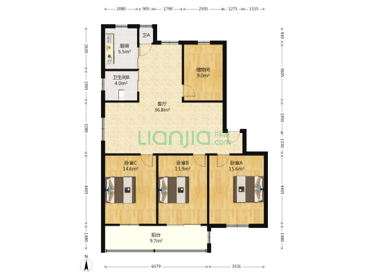 毓龙公园17#组团 3室1厅2卫 123平方