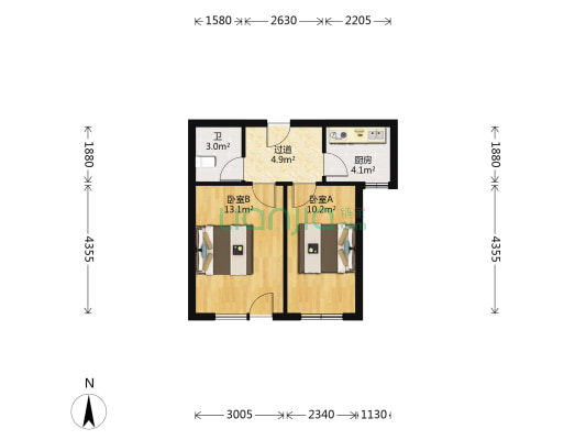 B玫瑰苑地铁名典 2室0厅1卫 58平方