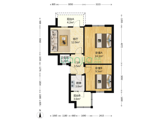 新郑路30号院 2室1厅1卫 63平方
