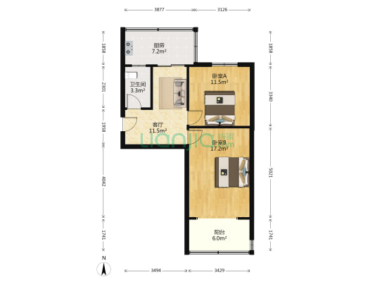 太钢花北小区 2室1厅1卫 62平方