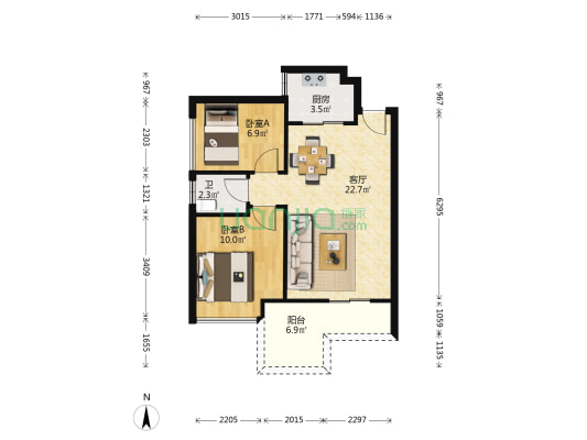 文德广场 2室1厅1卫 70平方