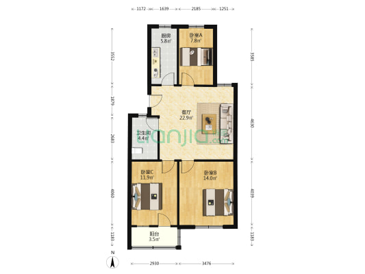 物资商都 3室1厅1卫 83平方