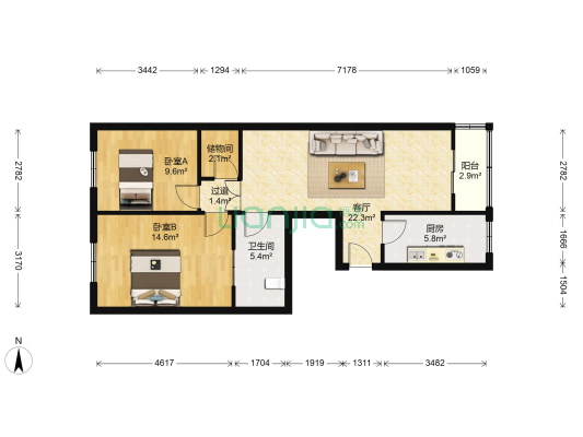 美联大厦 2室1厅1卫 81平方