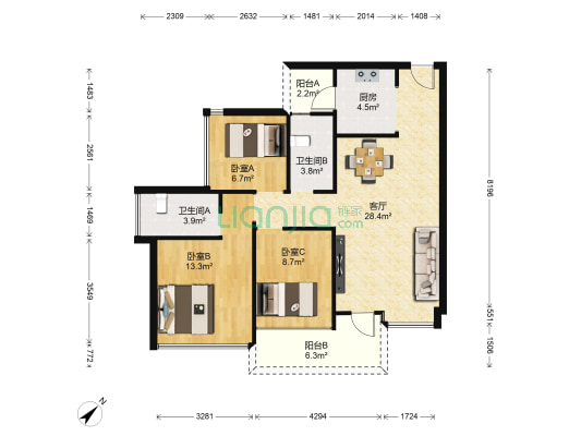 京基御景印象三期 3室1厅2卫 88平方