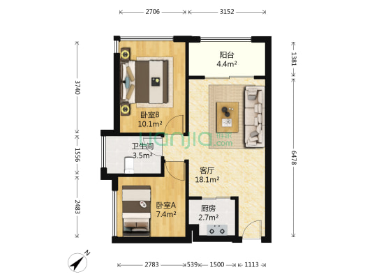远洋新干线晶钻广场 2室1厅1卫 61平方