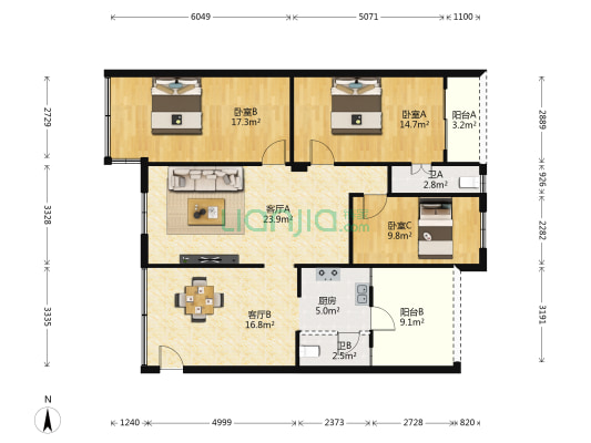 东华大厦 3室2厅2卫 84平方